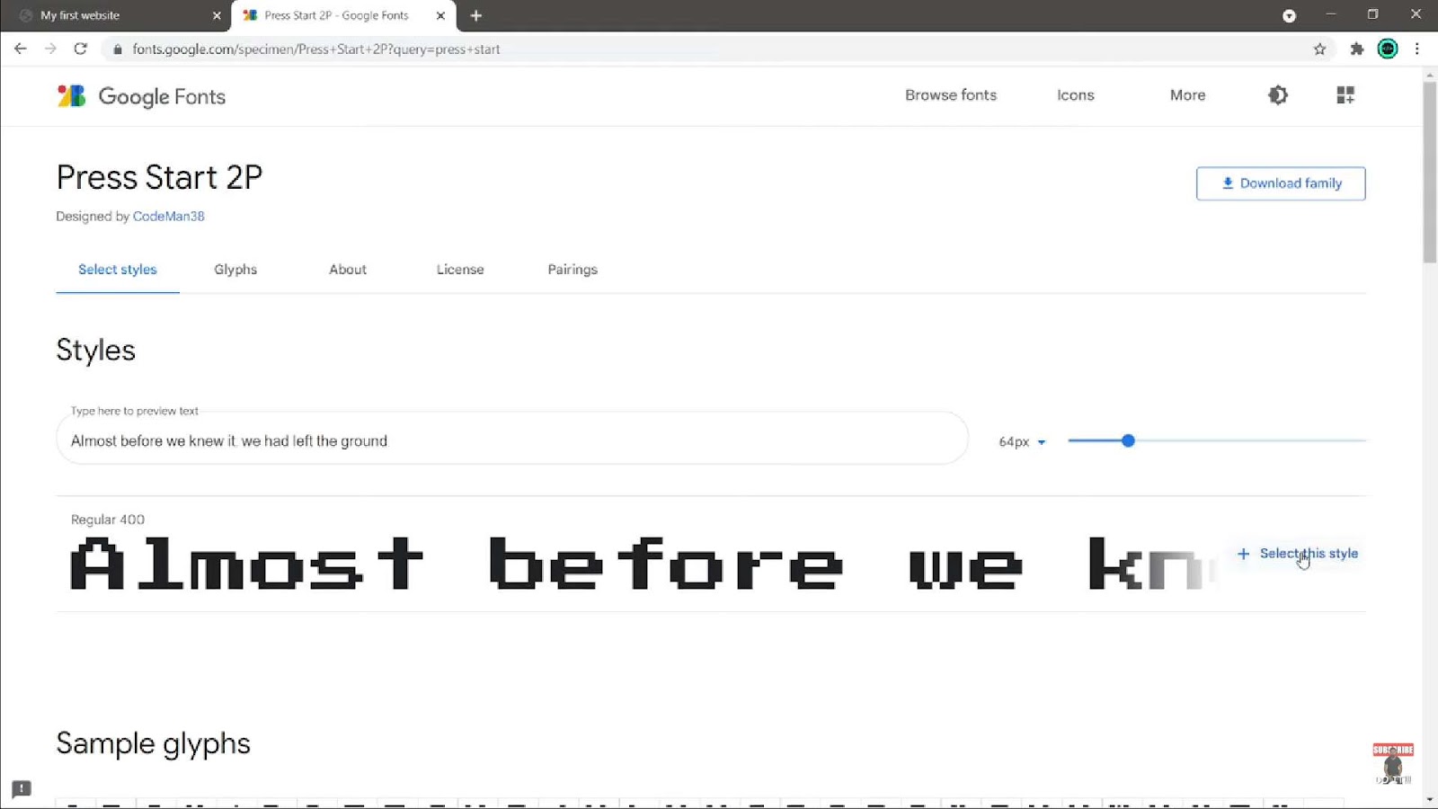 Process of download font type