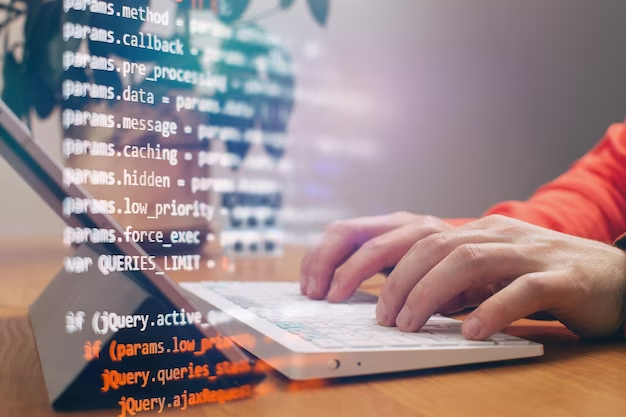 Person coding on a laptop