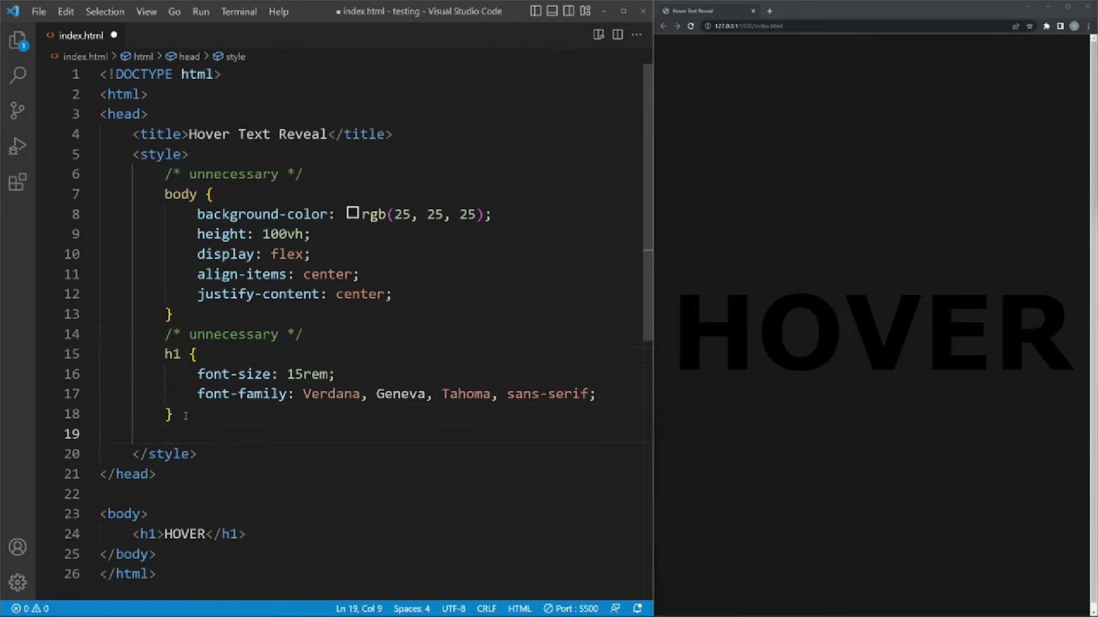 Process of creating hover effect in HTML & CSS