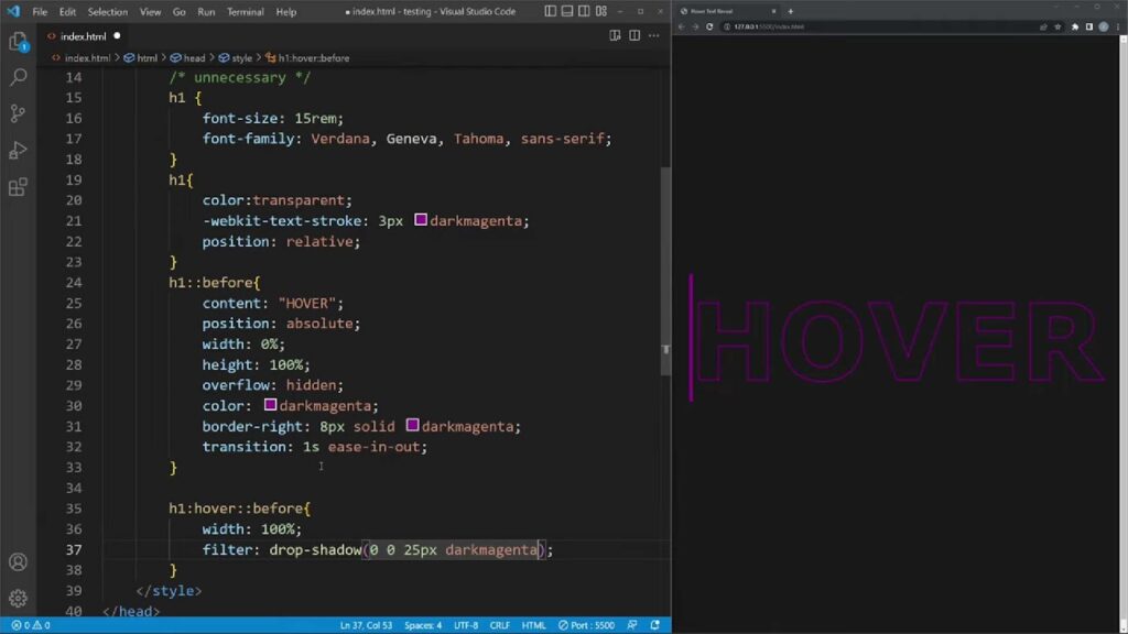 Process of creating hover effect in HTML & CSS