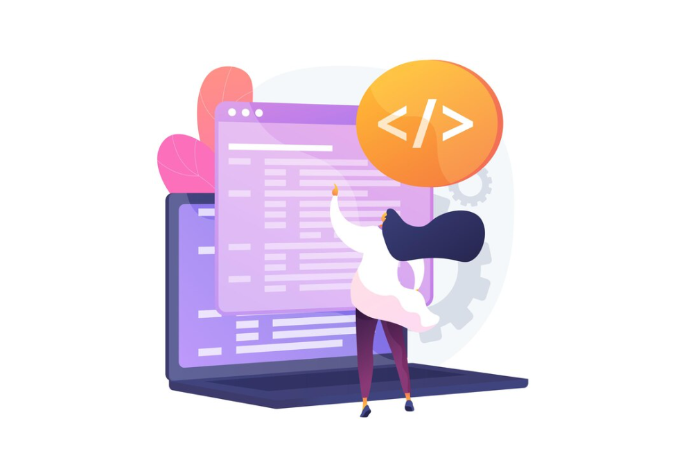 a person coding with a giant HTML tag icon above